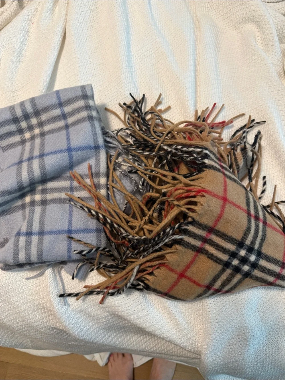 Classic Check Wool Scarf - Camel & Light Blue